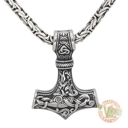 Viking Necklace with 925 Sterling Silver Round Chain and Mjolnir - VikingsBrand