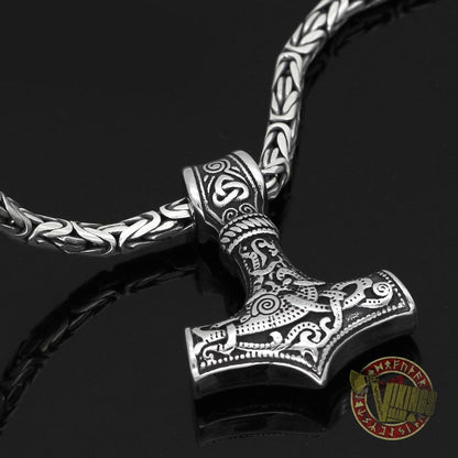 Viking Necklace with 925 Sterling Silver Round Chain and Mjolnir - VikingsBrand