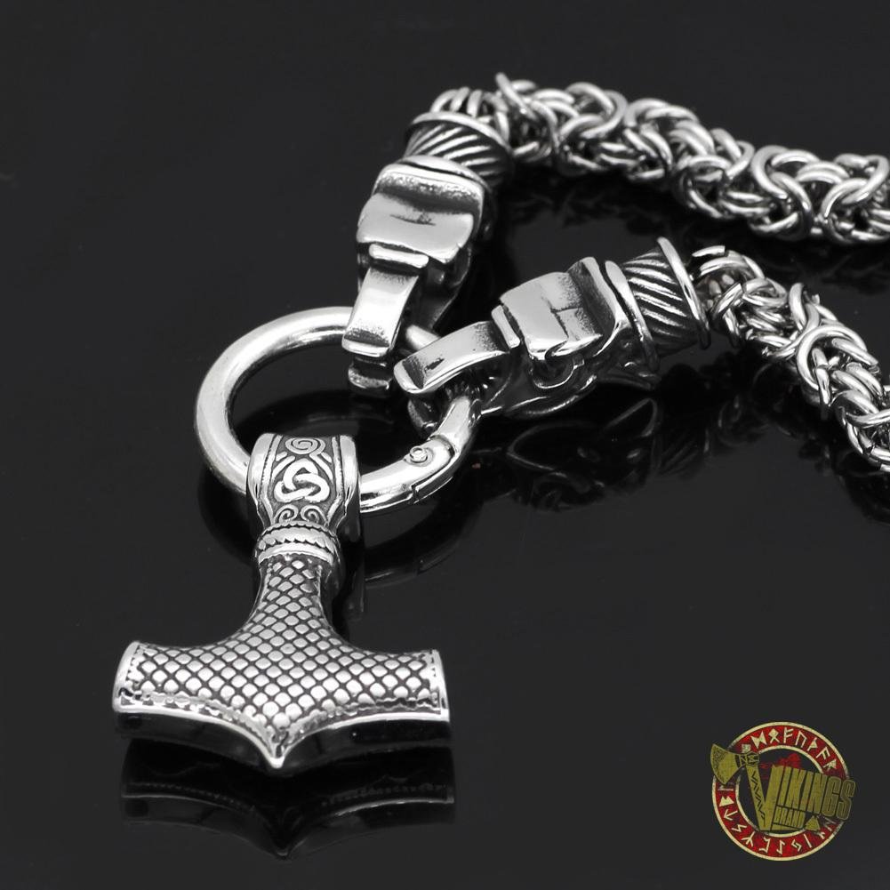 Viking Necklace with Wolf Heads and Mjolnir