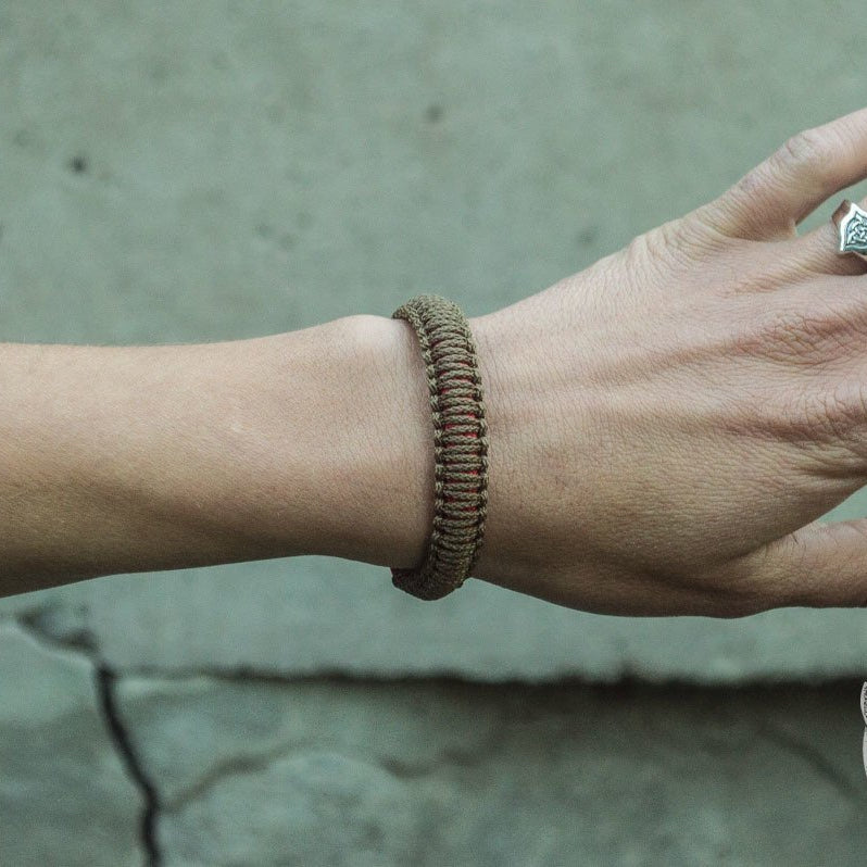 Viking Olive with Red Survival Small Paracord Bracelet - VikingsBrand