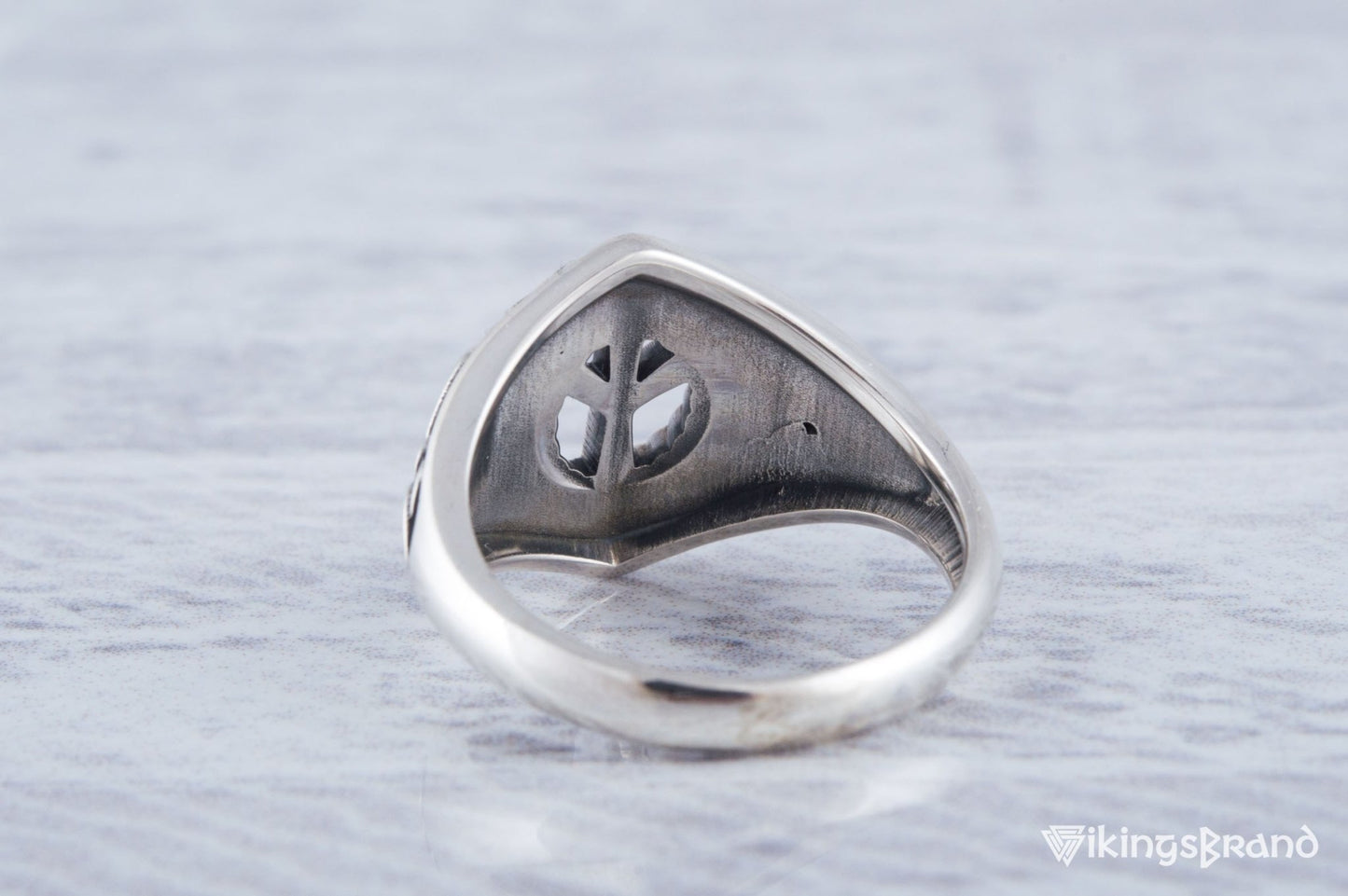 Viking Ornament Ring with Algiz Rune Sterling Silver Jewelry