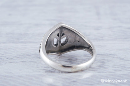 Viking Ornament Ring with Algiz Rune Sterling Silver Jewelry