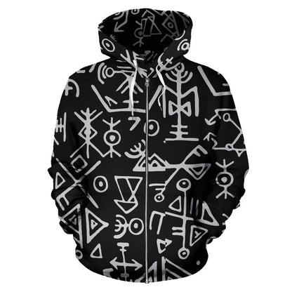 Viking Pattern Zip Up Hoodie - VikingsBrand