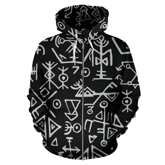 Viking Pattern Zip Up Hoodie - VikingsBrand