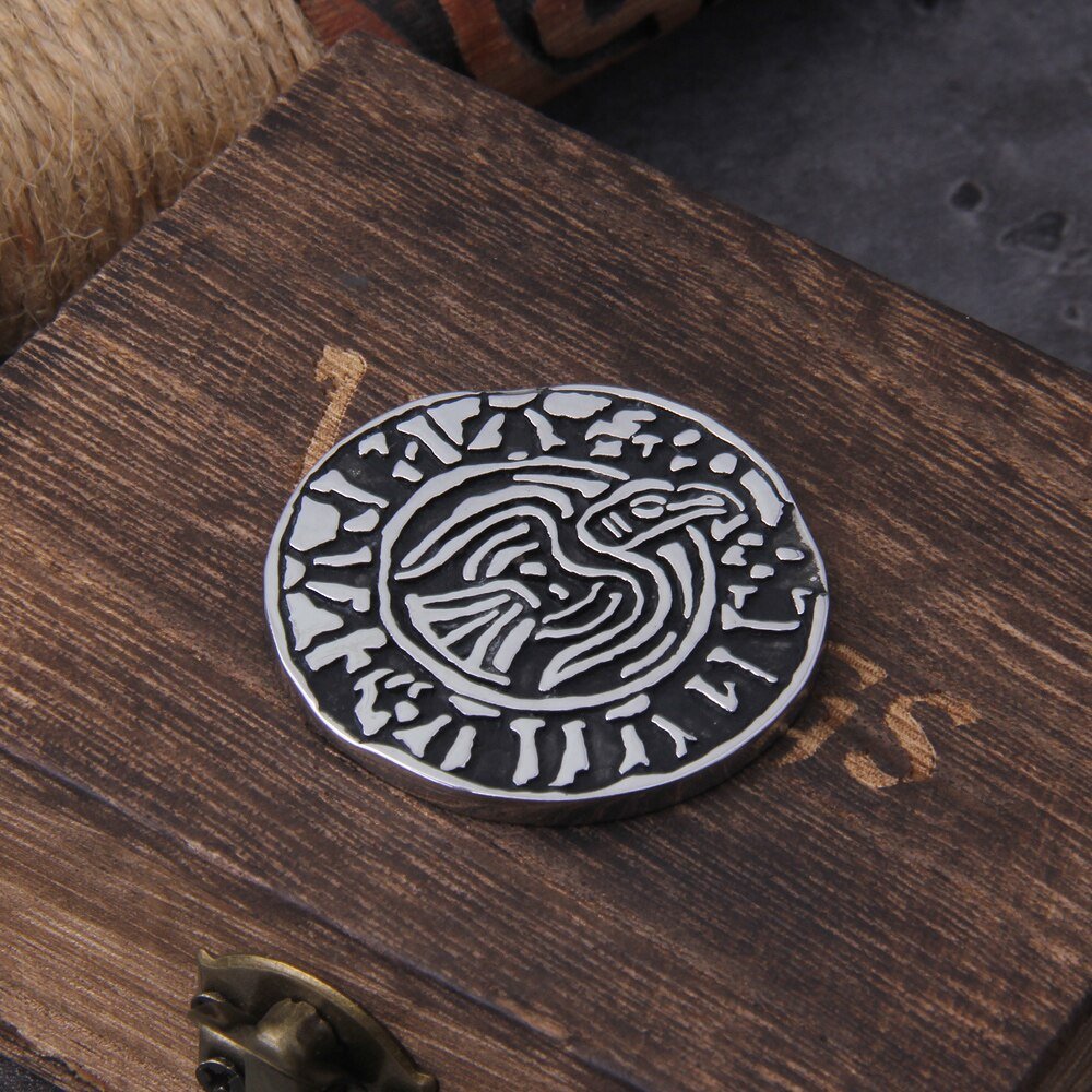 Viking Raven Coin - Viking Collectible with Wooden Gift Box