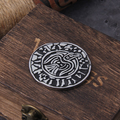 Viking Raven Coin - Viking Collectible with Wooden Gift Box