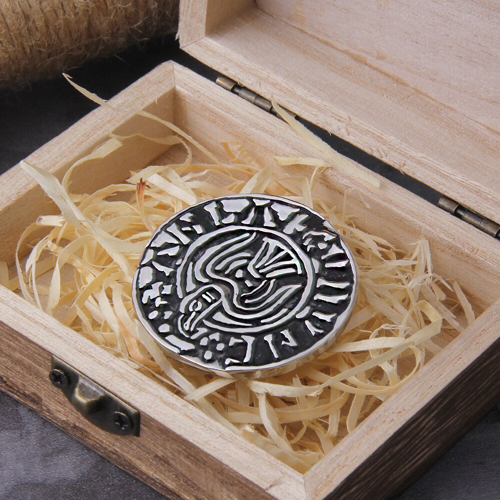 Viking Raven Coin - Viking Collectible with Wooden Gift Box