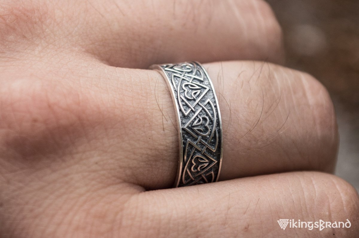 Viking Ring with Norse Ornament Sterling Silver Viking Jewelry
