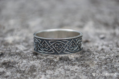 Viking Ring with Norse Ornament Sterling Silver Viking Jewelry