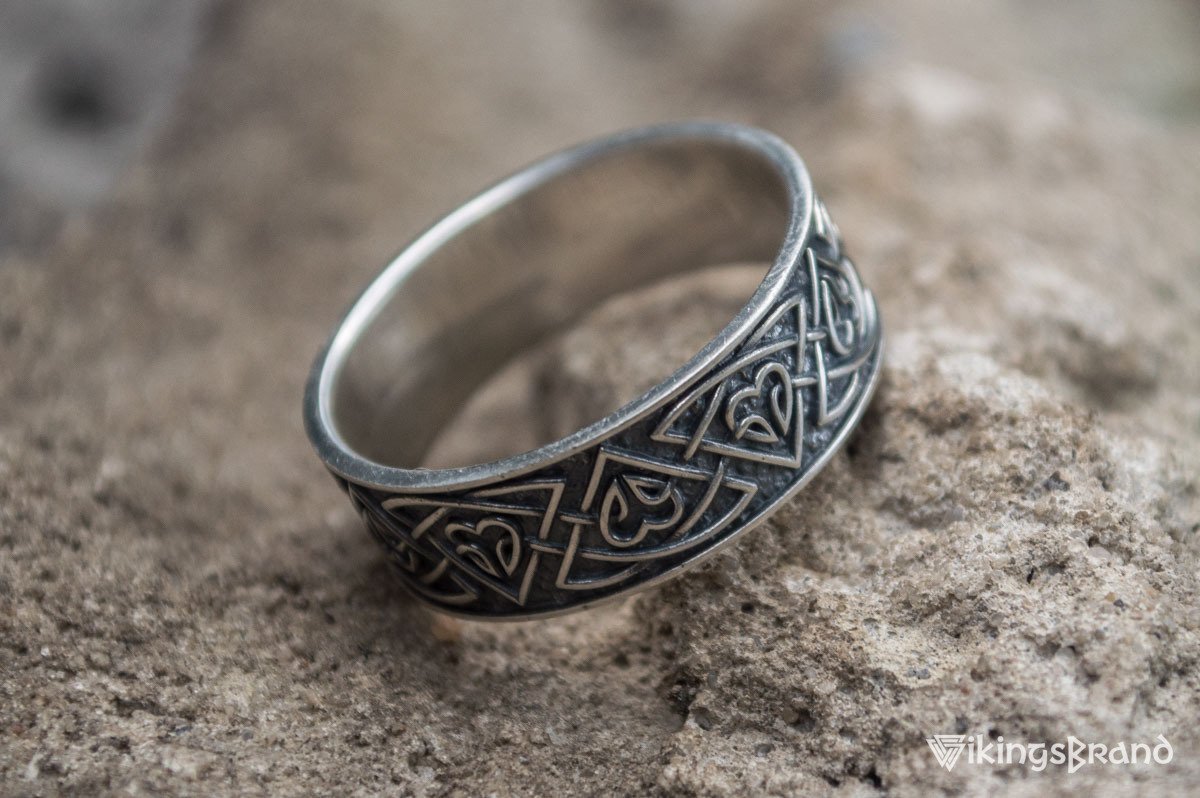 Viking Ring with Norse Ornament Sterling Silver Viking Jewelry