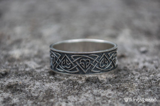 Viking Ring with Norse Ornament Sterling Silver Viking Jewelry