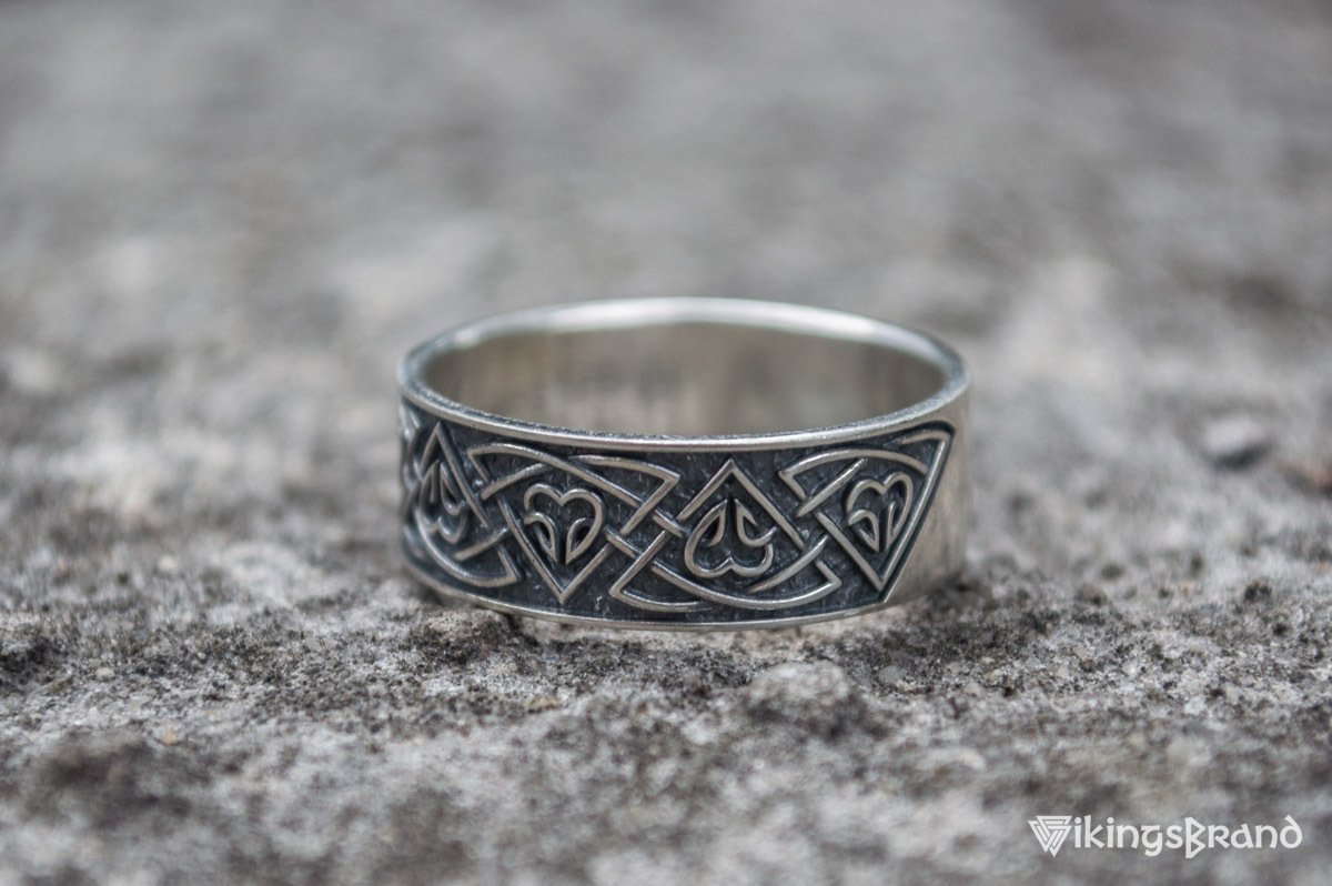 Viking Ring with Norse Ornament Sterling Silver Viking Jewelry