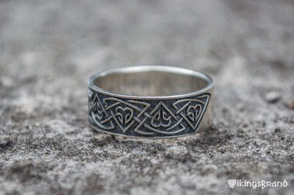 Viking Ring with Norse Ornament Sterling Silver Viking Jewelry
