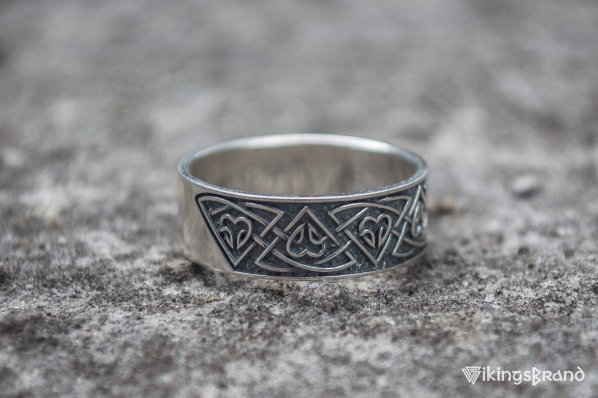 Viking Ring with Norse Ornament Sterling Silver Viking Jewelry