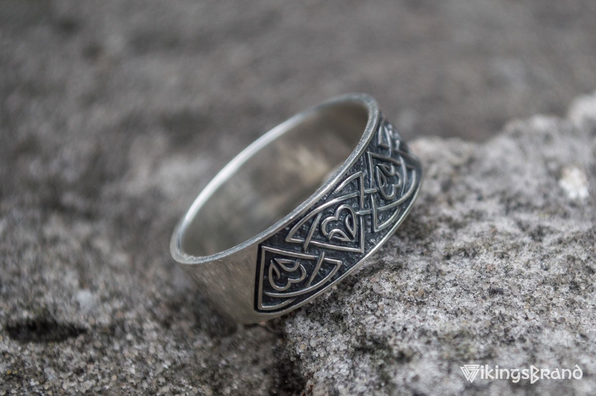 Viking Ring with Norse Ornament Sterling Silver Viking Jewelry