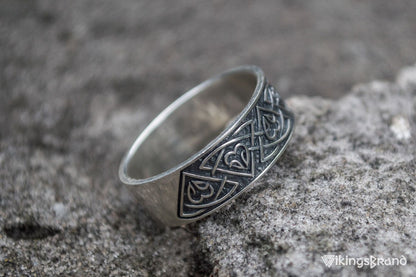 Viking Ring with Norse Ornament Sterling Silver Viking Jewelry
