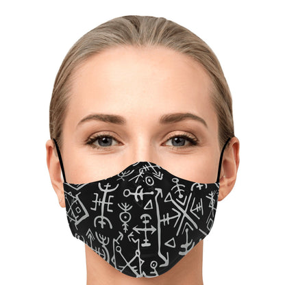 Viking Runes Face Mask Cover - Black