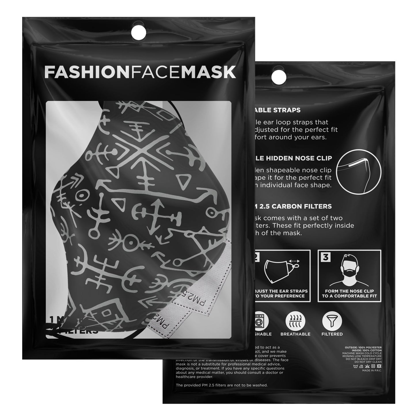 Viking Runes Face Mask Cover - Black