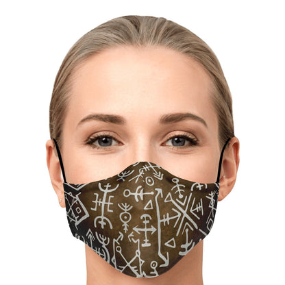Viking Runes Face Mask Cover - Bronze