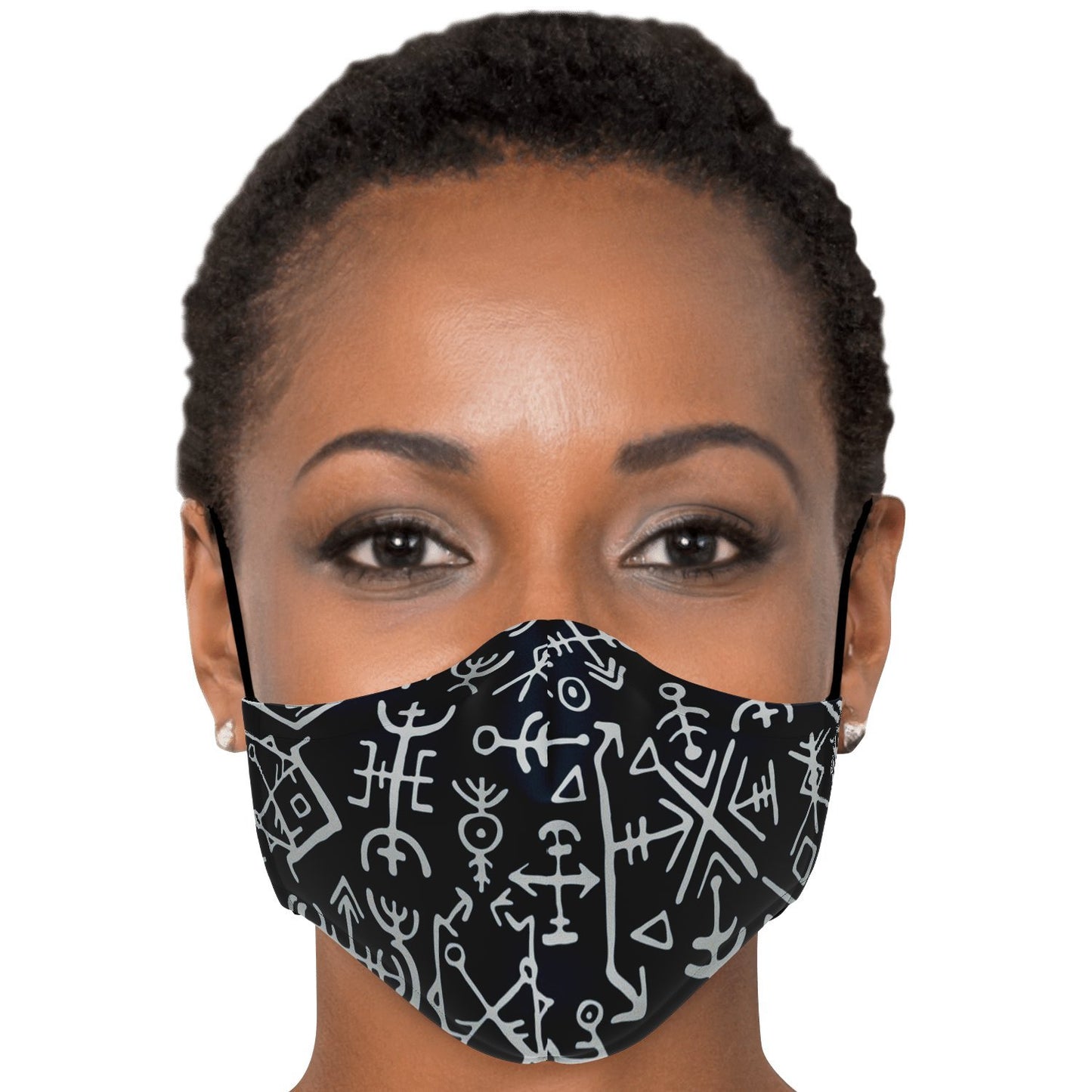 Viking Runes Face Mask Cover - Navy Blue