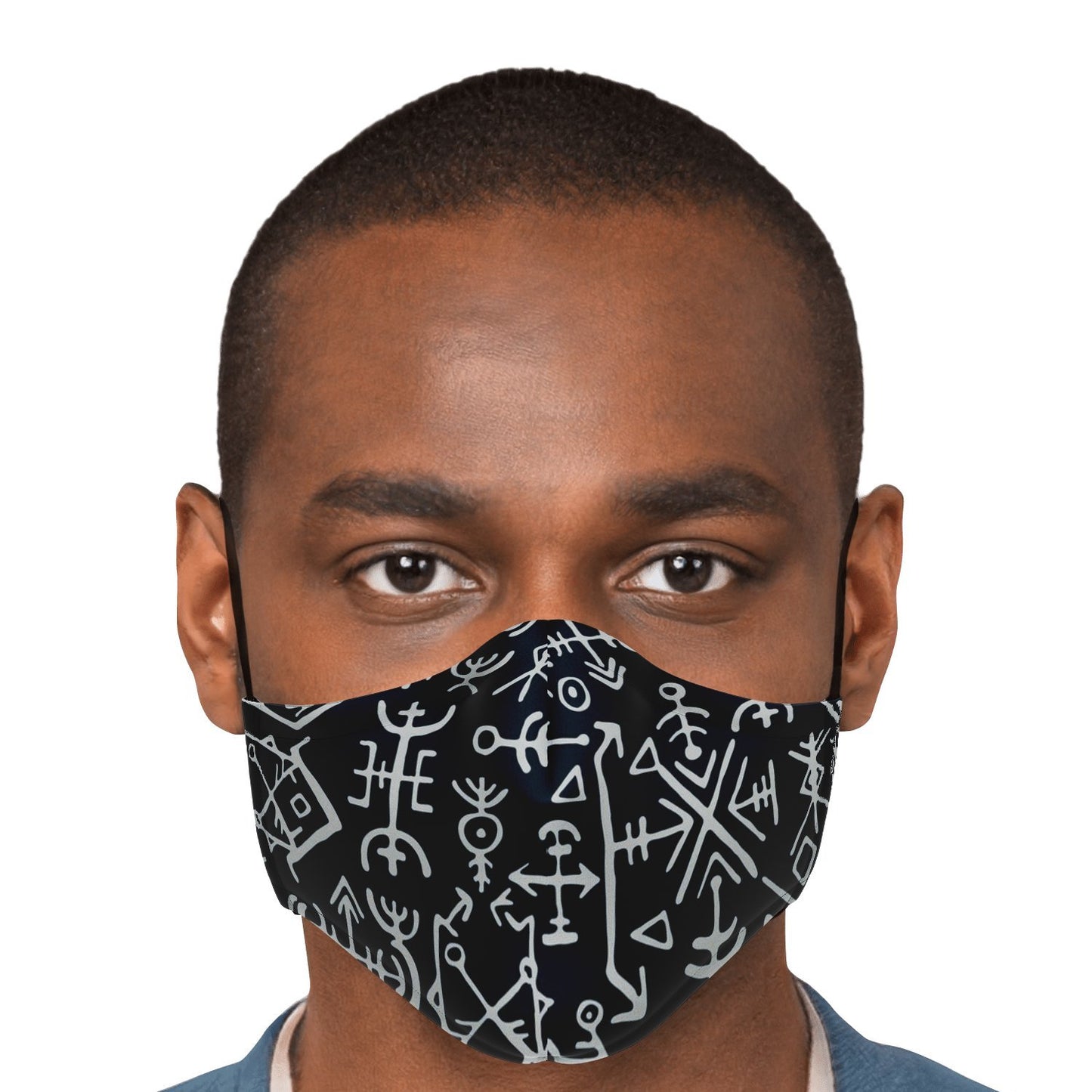Viking Runes Face Mask Cover - Navy Blue