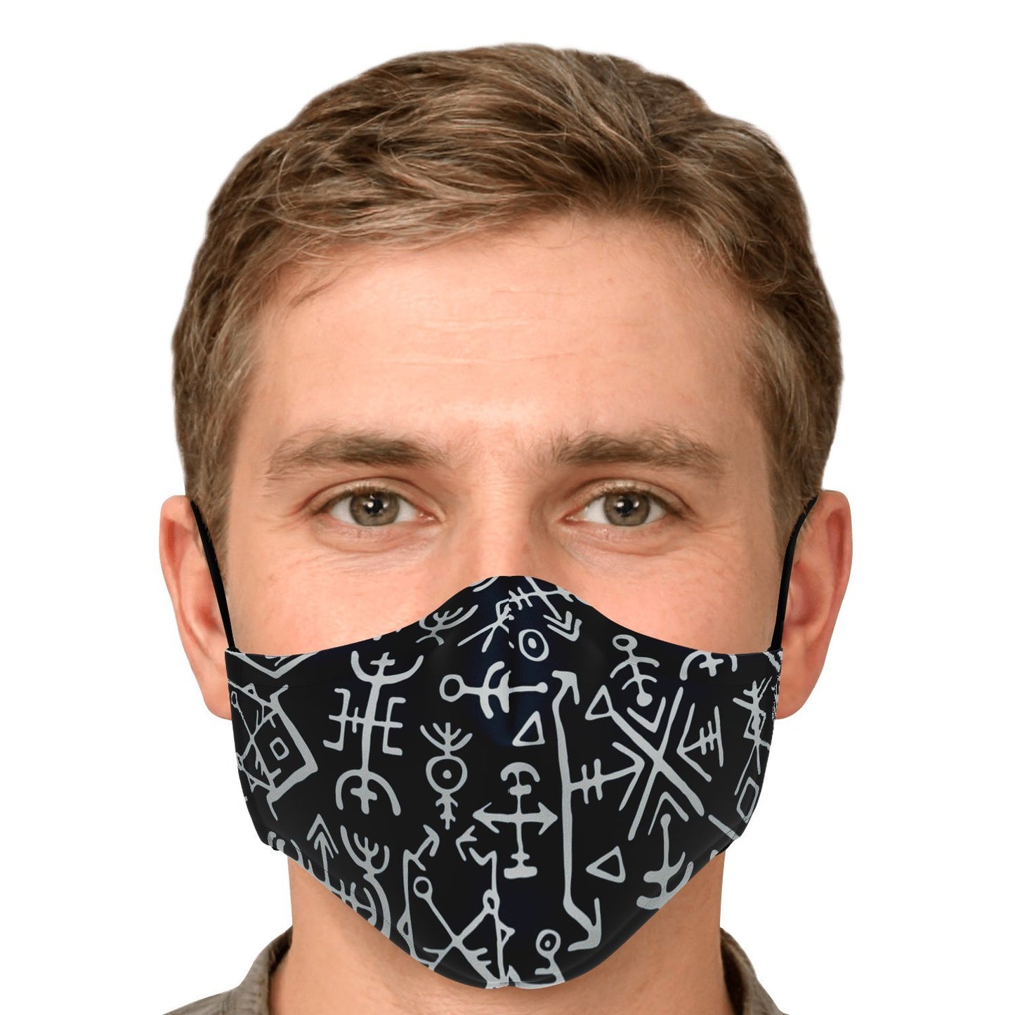 Viking Runes Face Mask Cover - Navy Blue