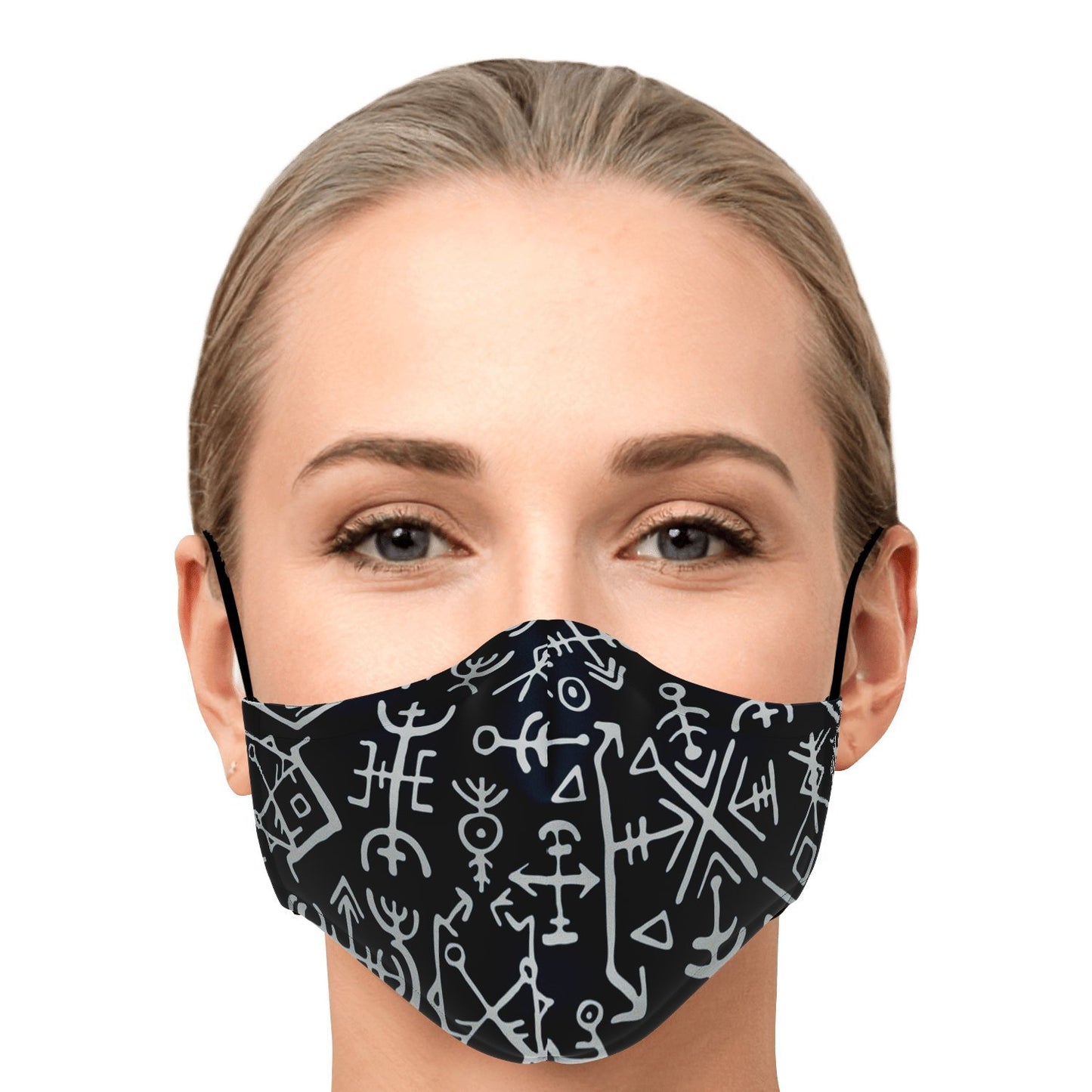 Viking Runes Face Mask Cover - Navy Blue