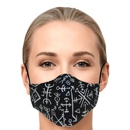 Viking Runes Face Mask Cover - Navy Blue