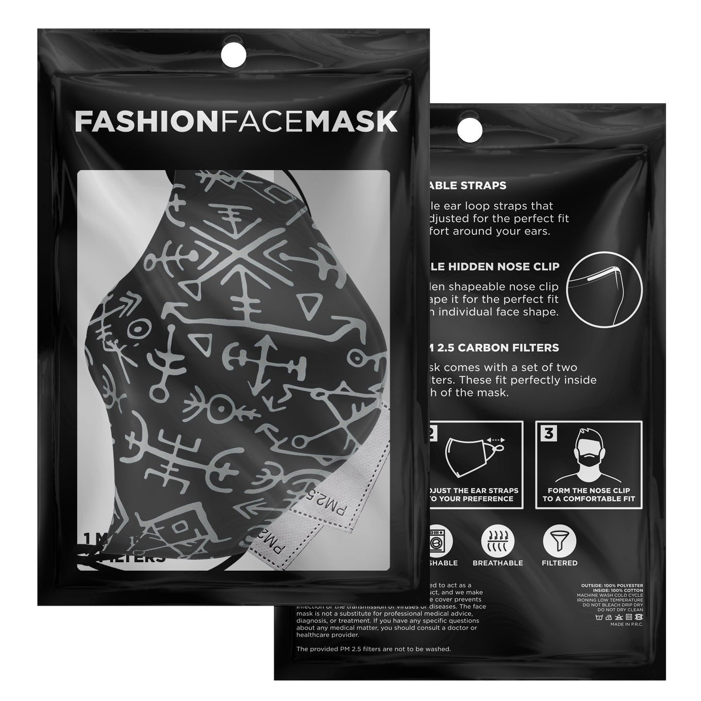 Viking Runes Face Mask Cover - Navy Blue