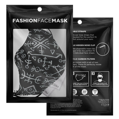 Viking Runes Face Mask Cover - Navy Blue