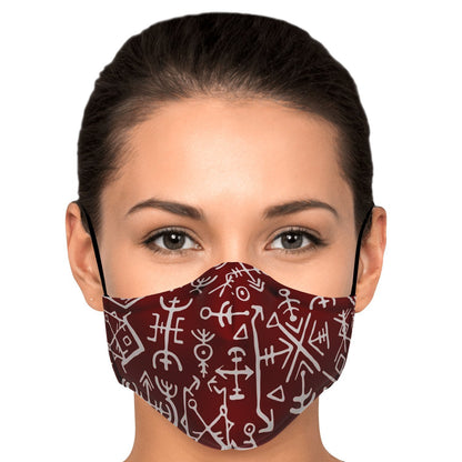 Viking Runes Face Mask Cover - Red