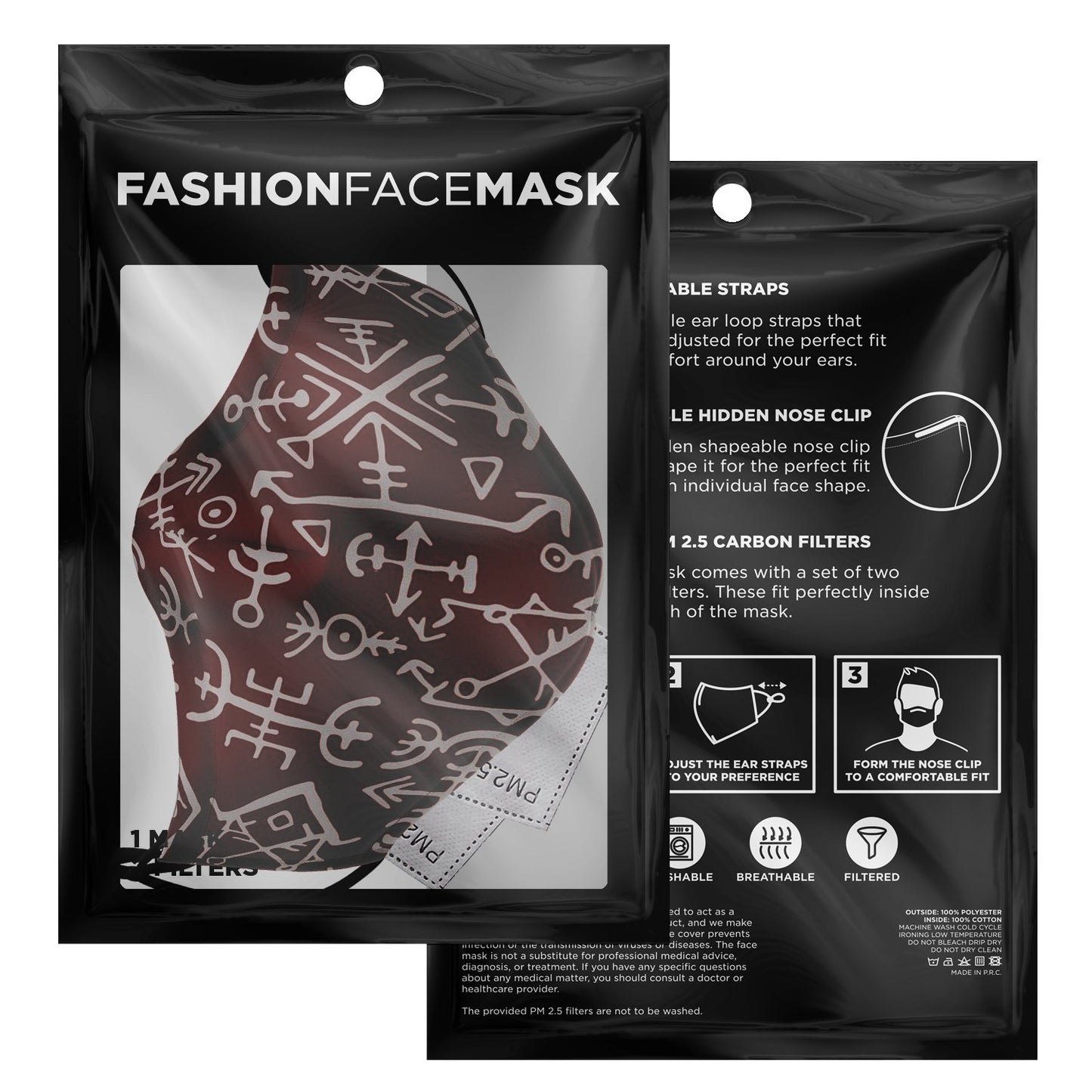 Viking Runes Face Mask Cover - Red