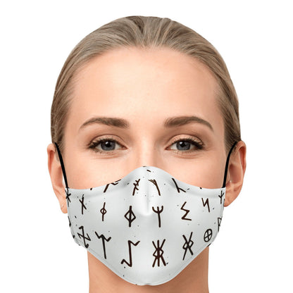 Viking Runes Face Mask Cover - White