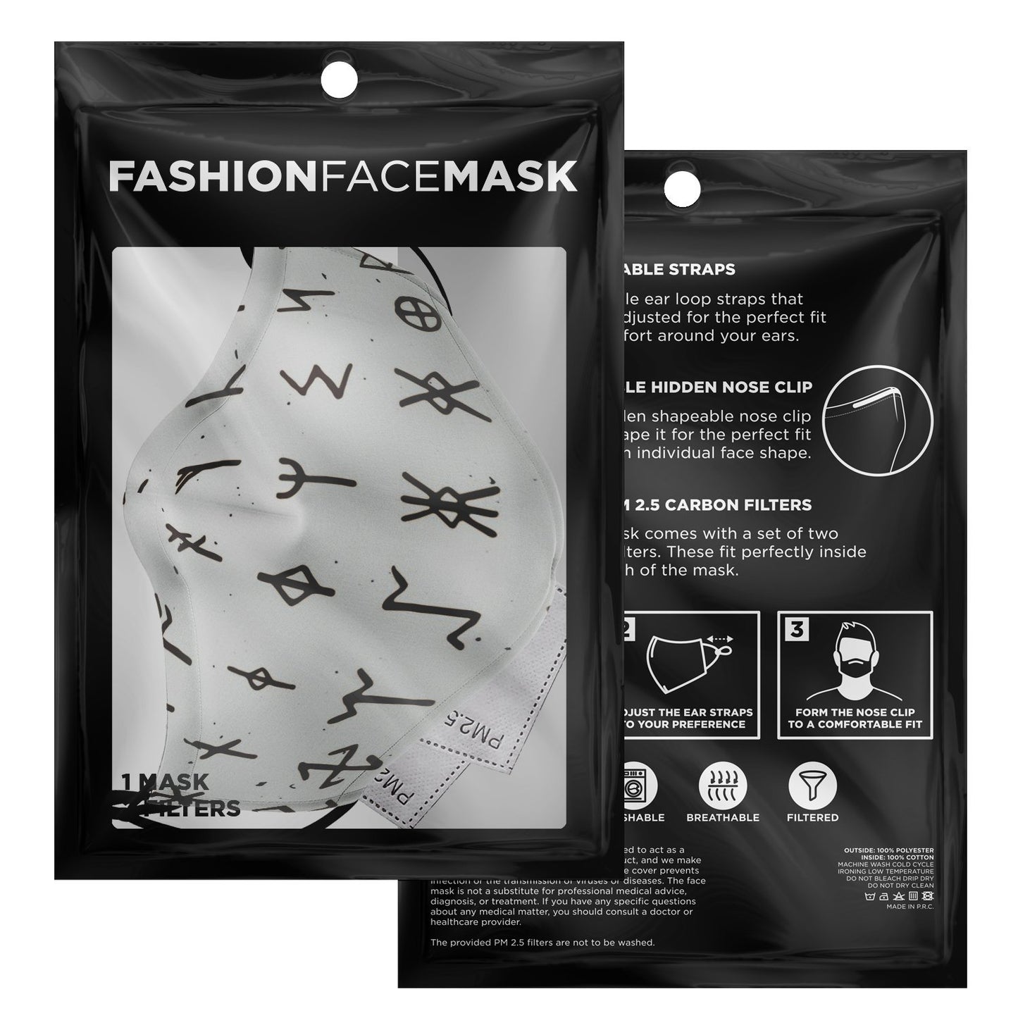 Viking Runes Face Mask Cover - White