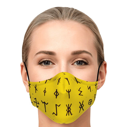 Viking Runes Face Mask Cover - Yellow