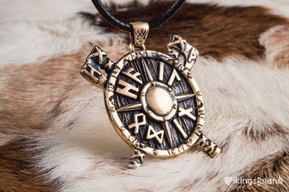 Viking Shield with Axes and Runes Bronze Pendant Viking Jewelry