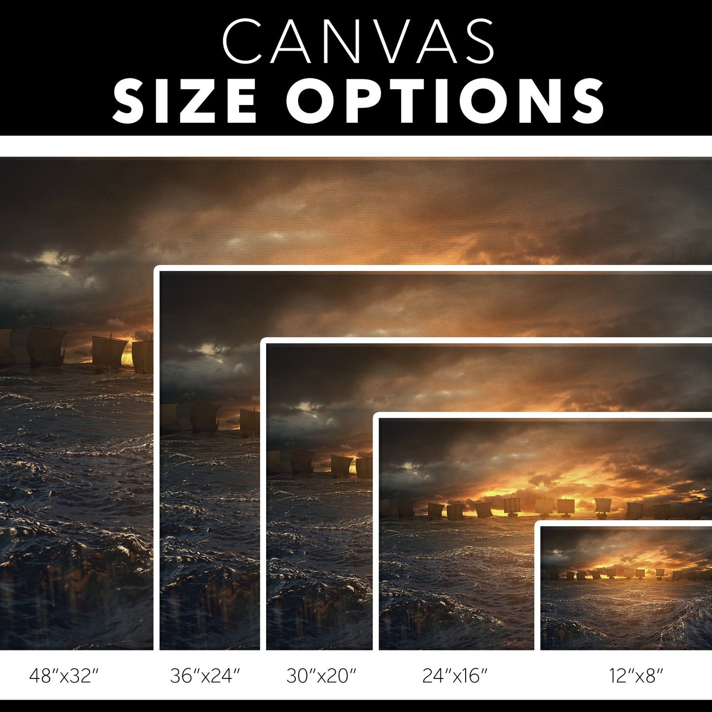 Viking Ship Fleet Premium Canvas Wall Art