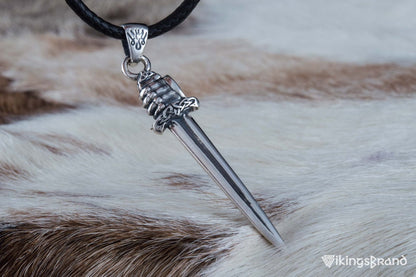 Viking Sword with Hand Pendant Sterling Silver Norse Viking Jewelry