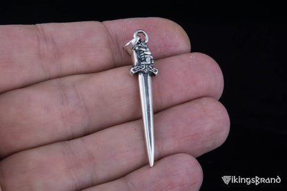 Viking Sword with Hand Pendant Sterling Silver Norse Viking Jewelry