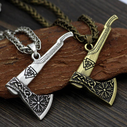 Viking Valknut Axe Pendant Necklace