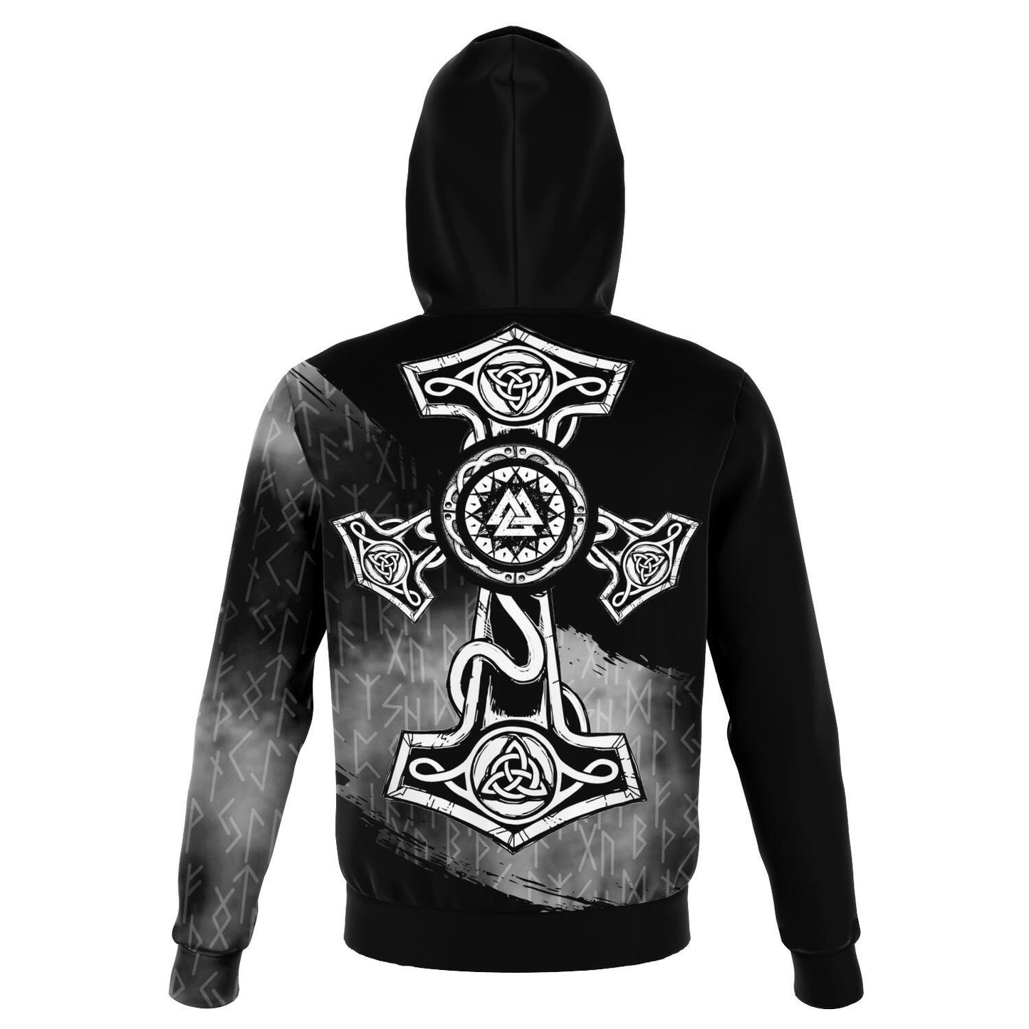Viking Warrior Grey Hoodie with Mjolnir on the Back