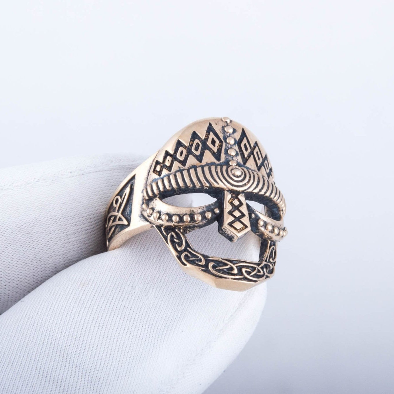 Viking Warrior Helmet Bronze Ring - Viking Handmade Jewelry