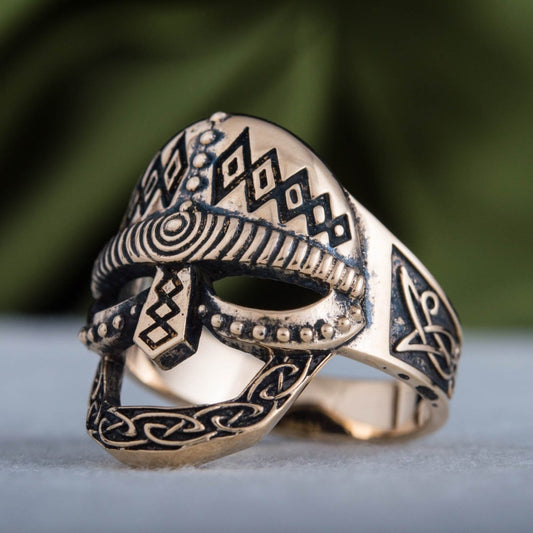 Viking Warrior Helmet Bronze Ring - Viking Handmade Jewelry