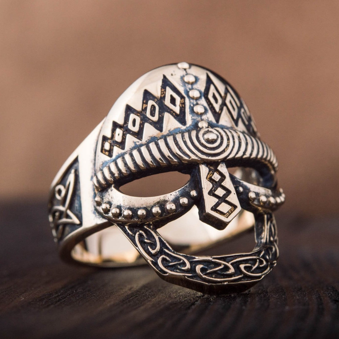 Viking Warrior Helmet Bronze Ring - Viking Handmade Jewelry