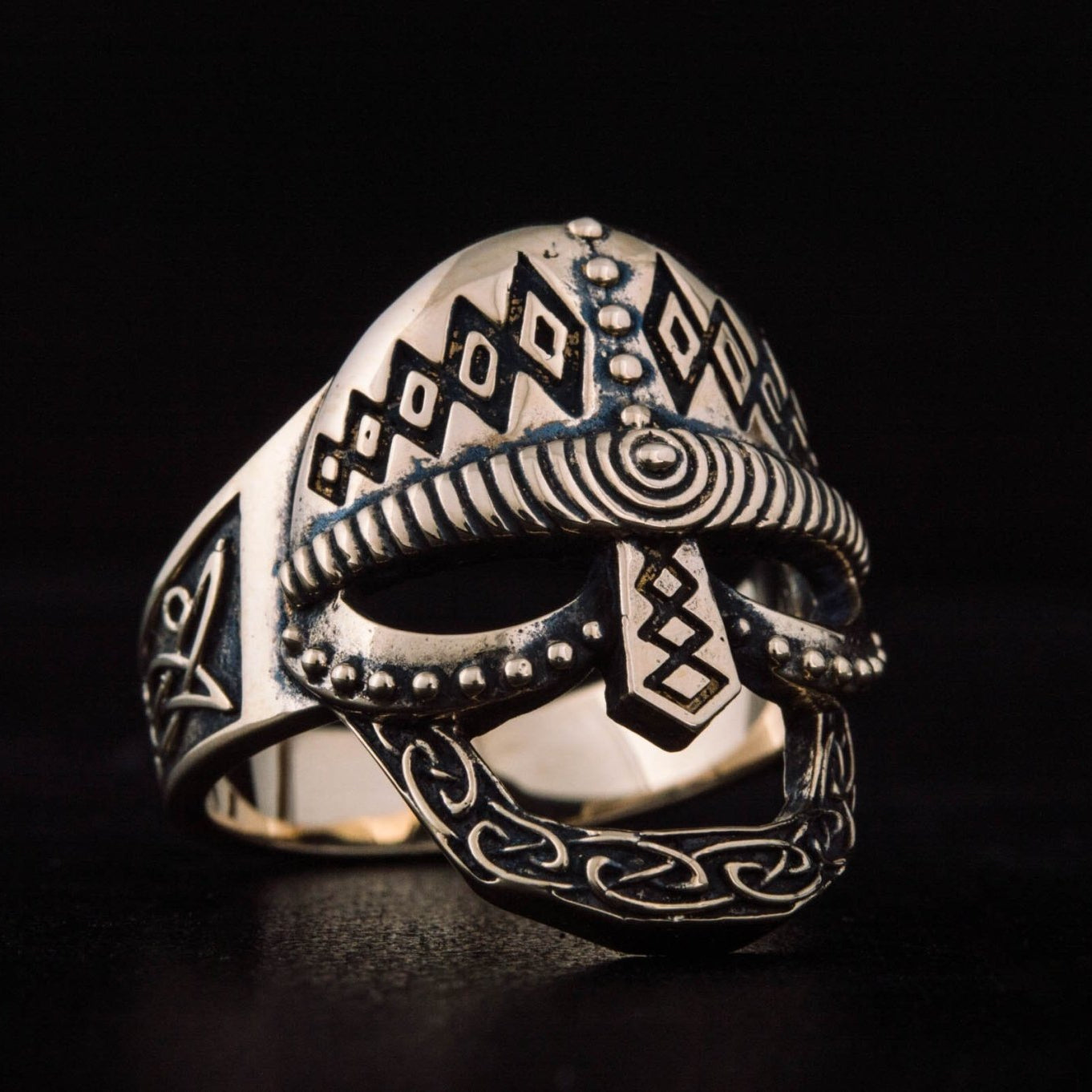 Viking Warrior Helmet Bronze Ring - Viking Handmade Jewelry