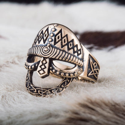 Viking Warrior Helmet Bronze Ring - Viking Handmade Jewelry