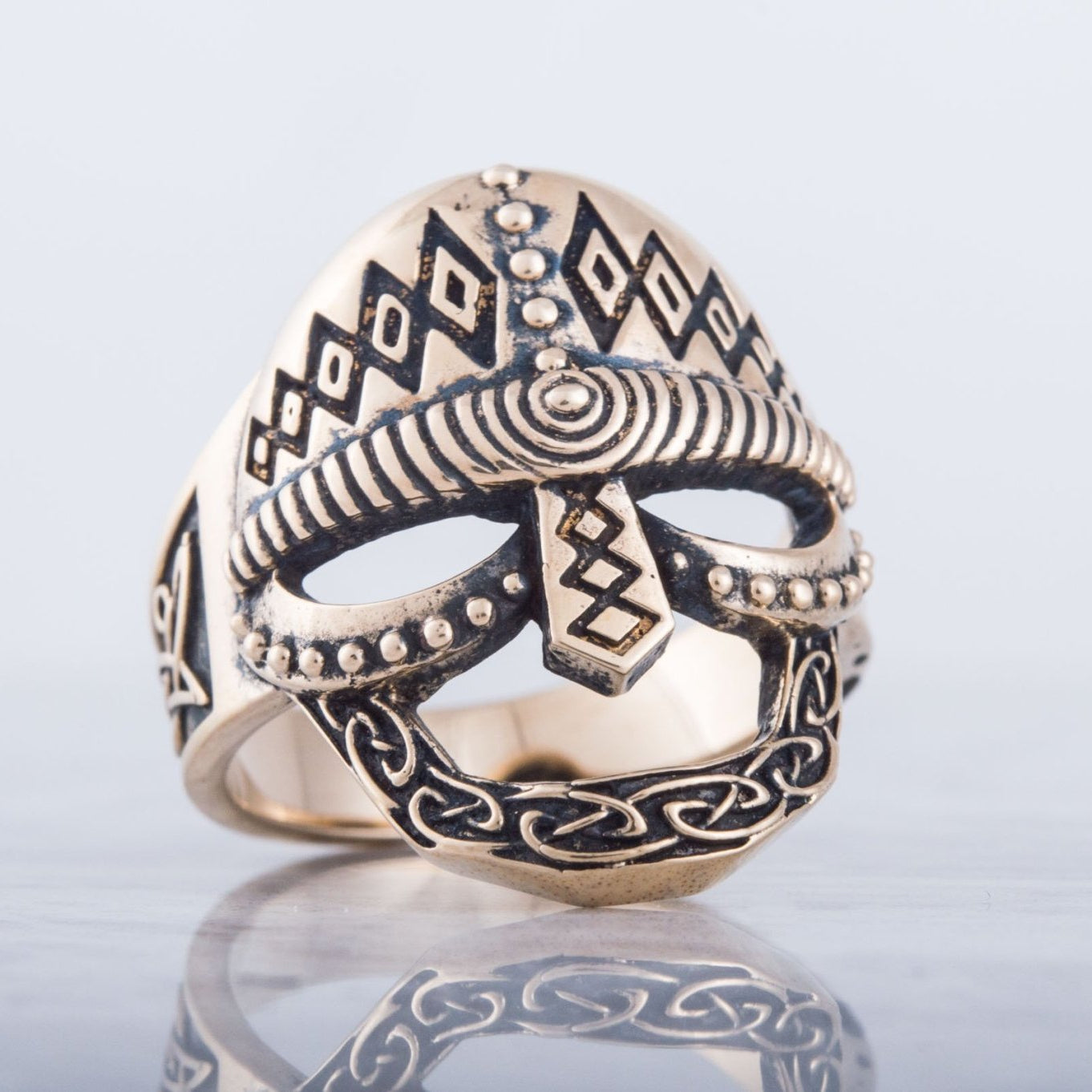 Viking Warrior Helmet Bronze Ring - Viking Handmade Jewelry