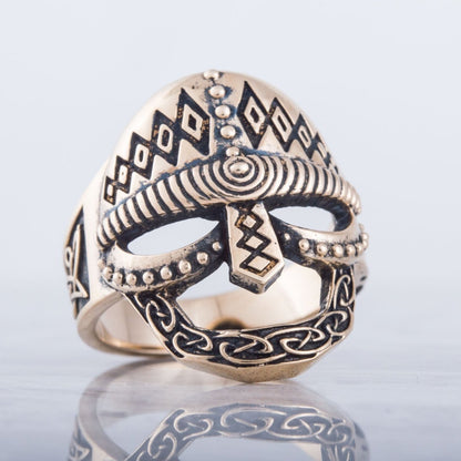 Viking Warrior Helmet Bronze Ring - Viking Handmade Jewelry