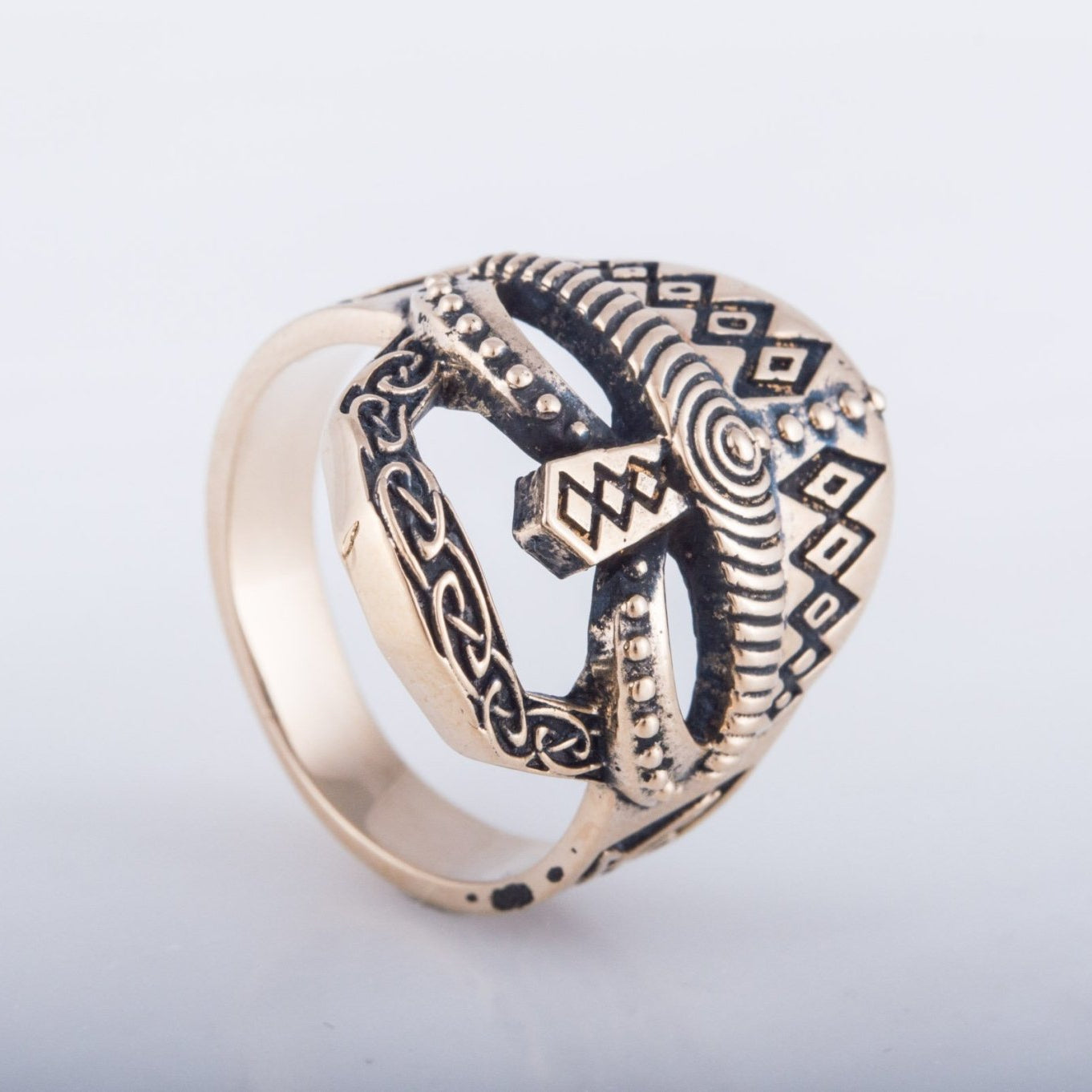 Viking Warrior Helmet Bronze Ring - Viking Handmade Jewelry