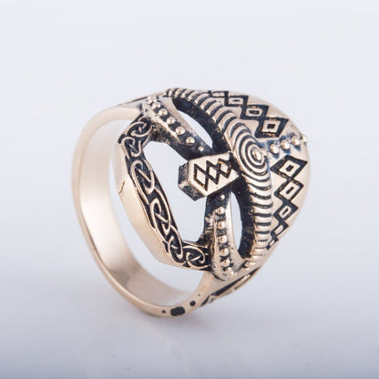 Viking Warrior Helmet Bronze Ring - Viking Handmade Jewelry